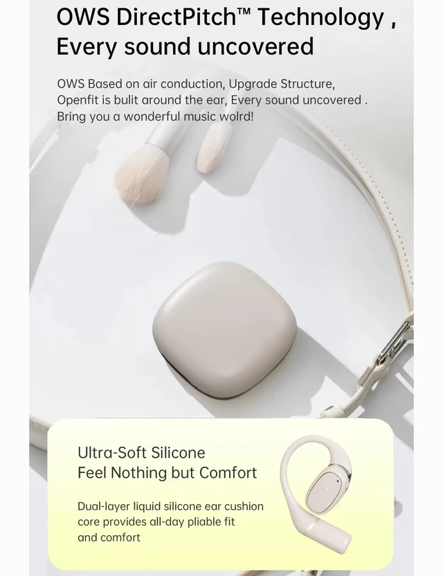 Alt view image 3 of 7 - Open Ear Headphones Wireless Bluetooth 5.3 for Women Sweatproof IP54 28H Battery (8H+Case) Dolby Sound Ultra-Light Comfort for Workout Running