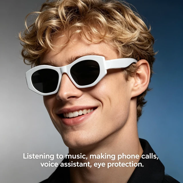 Alt view image 4 of 7 - Bluetooth Smart Audio Sunglasses, Black Lens, Men Women Built-in Speakers and Mic, UV Protection