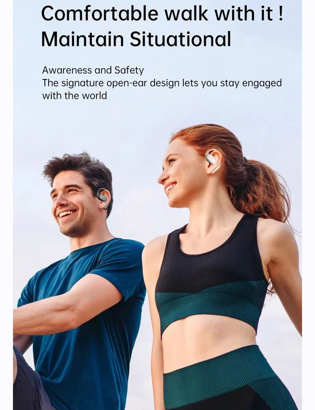 Alt view image 6 of 7 - Open Ear Headphones Wireless Bluetooth 5.3 for Women Sweatproof IP54 28H Battery (8H+Case) Dolby Sound Ultra-Light Comfort for Workout Running