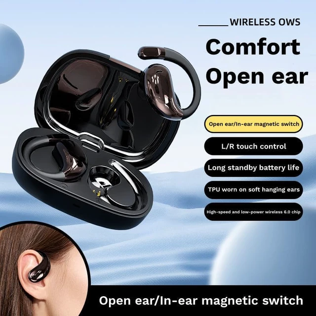 Alt view image 5 of 6 - 2-in-1 Magnetic Detachable Wireless Earbuds, Open Ear/in-Ear Bluetooth 6.0 Headphones, 48H Playtime, Directional Sound Technology, Touch Contro- Skin