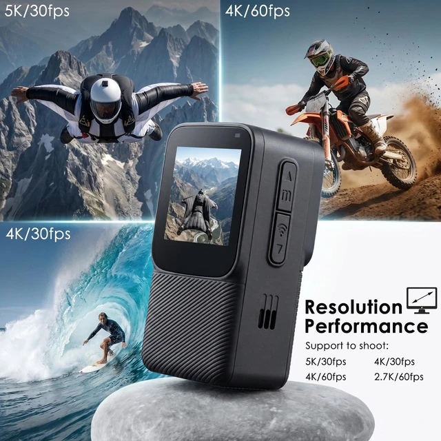 Alt view image 4 of 7 - Waterproof EIS Thumb Action Camera 5K with Touch Screen, 64GB Card Tiny Underwater Cameras 100FT, WiFi, Accessories Kits, Sports Cam for Vlogging, Diving, Bike, Travel, Hiking