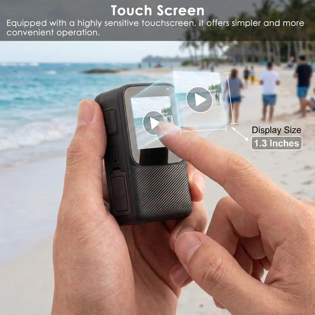 Alt view image 7 of 7 - Waterproof EIS Thumb Action Camera 5K with Touch Screen, 64GB Card Tiny Underwater Cameras 100FT, WiFi, Accessories Kits, Sports Cam for Vlogging, Diving, Bike, Travel, Hiking