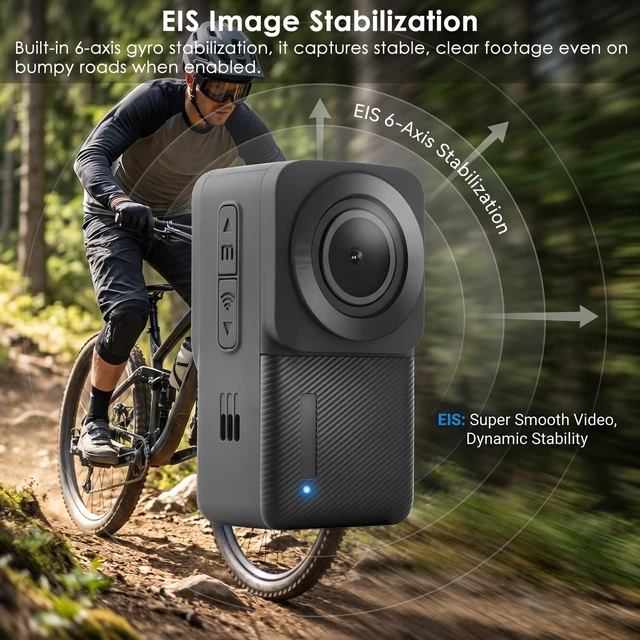 Alt view image 6 of 7 - Waterproof EIS Thumb Action Camera 5K with Touch Screen, 64GB Card Tiny Underwater Cameras 100FT, WiFi, Accessories Kits, Sports Cam for Vlogging, Diving, Bike, Travel, Hiking