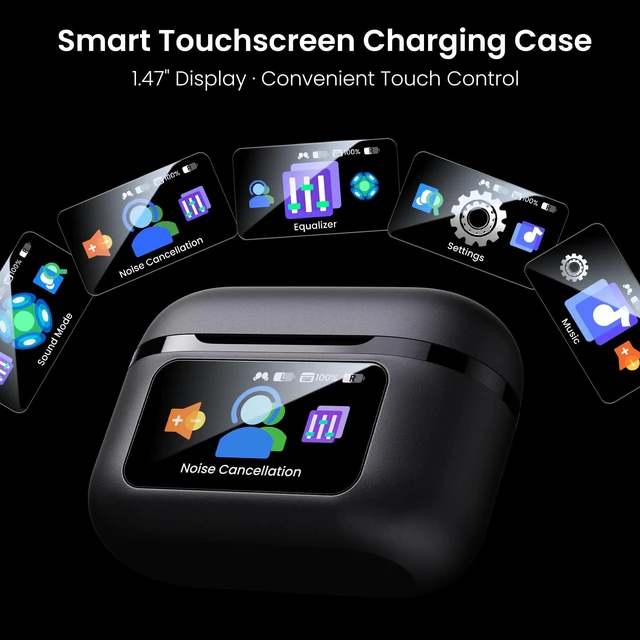 Alt view image 4 of 7 - NC9 Pro Active Noise Cancelling Wireless Earbuds, LDAC Hi-Res Audio Smart Touch Screen,Stereo Bass, 6 Mics ENC Clear Call Ear Buds,Dual Device Connection,60H, Bluetooth 6.0, Fast Charging,Black