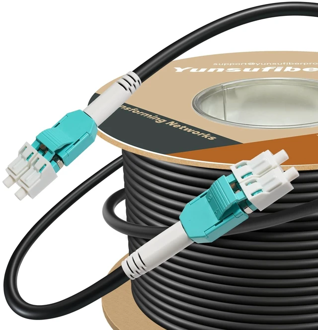 Main image of 75m / 246ft OFNR 5.0mm Diameter OM3 Multimode Fiber Cable LC to LC, Riser Rated Uniboot LC-LC Fiber Optic Patch Cord, Duplex 50/125 MMF Optical Jumper, Black