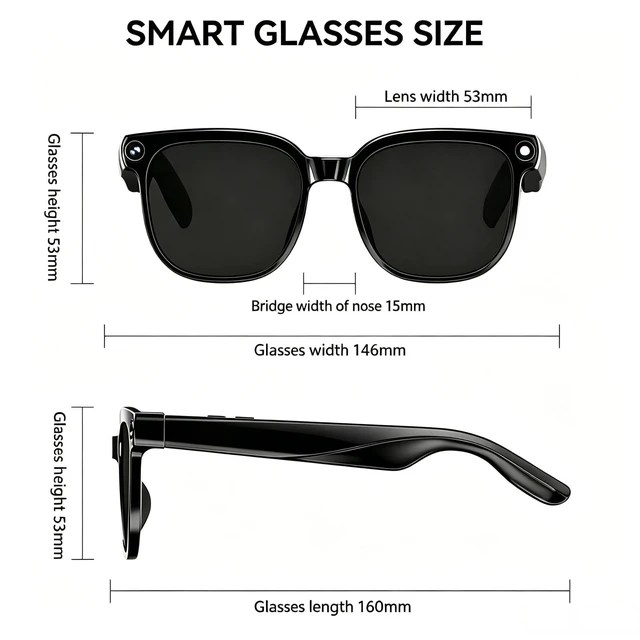 Alt view image 5 of 7 - AI Smart Glasses with Camera, 8MP HD Camera Glasses AI Recording Glasses with Voice Assistant,Open-Ear Audio,Real-Time Translation,Video Recording Sunglasses for Life & Work Vlog (Black)