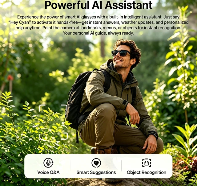 Alt view image 6 of 7 - AI Smart Glasses with Camera, 8MP HD Camera Glasses AI Recording Glasses with Voice Assistant,Open-Ear Audio,Real-Time Translation,Video Recording Sunglasses for Life & Work Vlog (Black)
