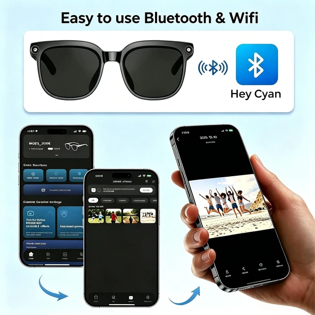 Alt view image 4 of 7 - AI Smart Glasses with Camera, 8MP HD Camera Glasses AI Recording Glasses with Voice Assistant,Open-Ear Audio,Real-Time Translation,Video Recording Sunglasses for Life & Work Vlog (Black)