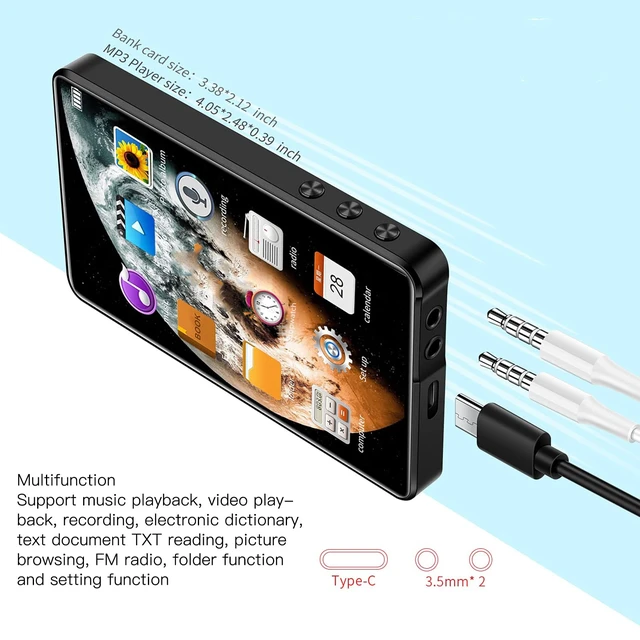 Alt view image 5 of 7 - X20 MP3 Player with Bluetooth, 4.0 HD Full Touch Screen Music Player, Lossless HiFi Sound, Up to 256GB Memory Expansion, Portable for Sport Study (Black)