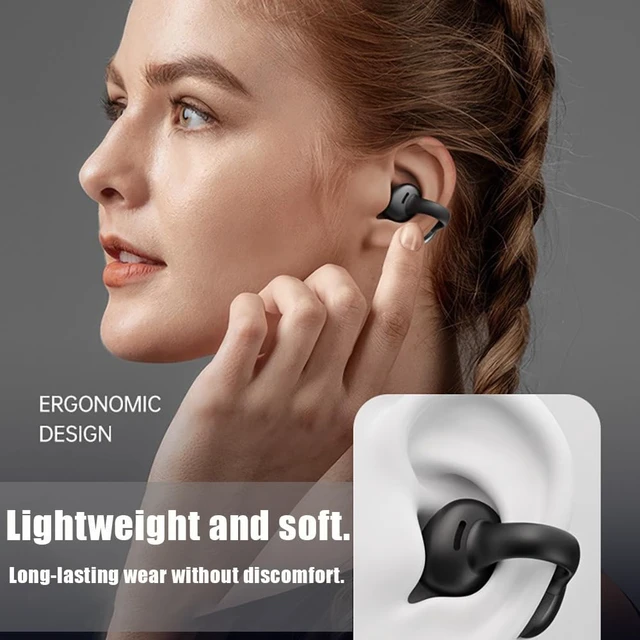 Alt view image 2 of 7 - Open Ear Clip Headphones, Bluetooth 5.3 Wireless Earbuds 12H Playtime, DT5.0 Leakproof Stereo Bass, CVC 8.0 Noise Cancelling Mic, IPX5 Waterproof, Secure Comfort Fit for Running, Work, Driving