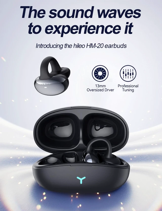 Alt view image 4 of 7 - Open Ear Clip Headphones, Bluetooth 5.3 Wireless Earbuds 12H Playtime, DT5.0 Leakproof Stereo Bass, CVC 8.0 Noise Cancelling Mic, IPX5 Waterproof, Secure Comfort Fit for Running, Work, Driving