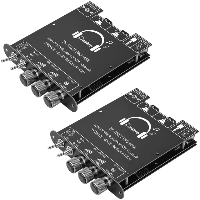 Main image of 2PCS ZK-1002T Pro Max 2.0 Channel Bluetooth 5.3 Amplifier Board 100W+100W HiFi Audio AMP with Treble and Bass, TWS/BT/USB/AUX Inputs, DC 12-24V 2.0 Channel Stereo AMP Module for DIY Speakers