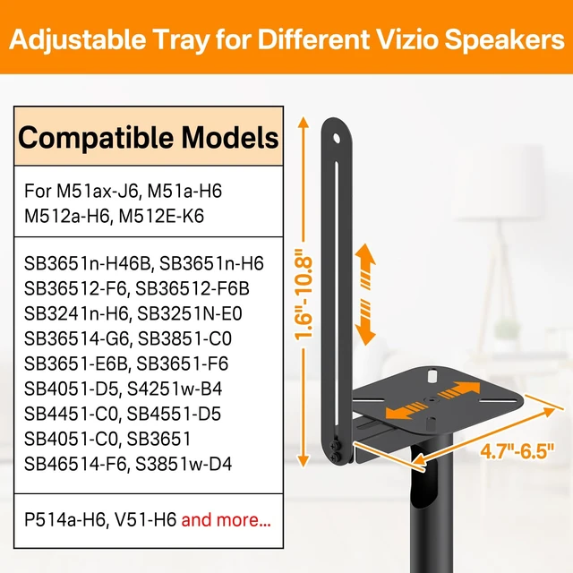 Alt view image 2 of 7 - Heavy-Duty Bookshelf Speaker Stands for Vizio Speaker Stands Pair with Vizio Soundbar Mount for Surround Sound - Adjustable Floor Speaker Stands for Vizio Rear Speaker Stands with Cable Management