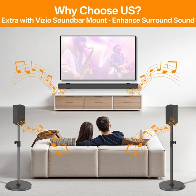 Alt view image 3 of 7 - Heavy-Duty Bookshelf Speaker Stands for Vizio Speaker Stands Pair with Vizio Soundbar Mount for Surround Sound - Adjustable Floor Speaker Stands for Vizio Rear Speaker Stands with Cable Management