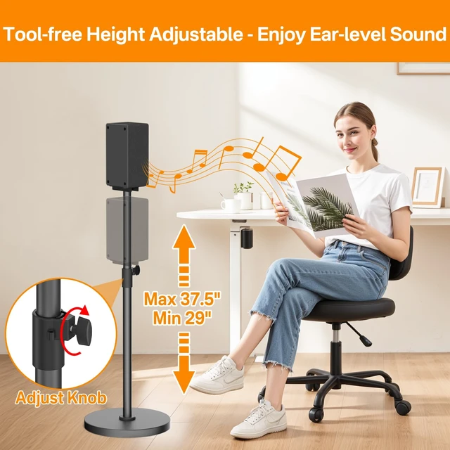 Alt view image 4 of 7 - Heavy-Duty Bookshelf Speaker Stands for Vizio Speaker Stands Pair with Vizio Soundbar Mount for Surround Sound - Adjustable Floor Speaker Stands for Vizio Rear Speaker Stands with Cable Management