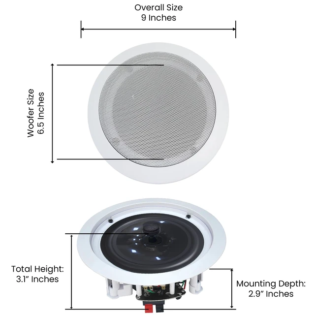 Alt view image 4 of 7 - Pair of 6.5 Inch 400 Watts (Per Pair) Ceiling Speakers for Home Theater System, Flush Mount in-Wall in-Ceiling 2-Way Mid Bass Woofer w/Tweeter Speakers w/ 60Hz20kHz Frequency