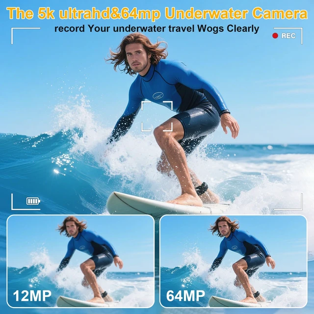 Alt view image 3 of 7 - 5K Underwater Camera 16FT Waterproof Camera with 32GB Card 64MP Autofocus Dual-Screen Selfie Underwater Camera for Snorkeling Waterproof Compact Floatable Digital Camera