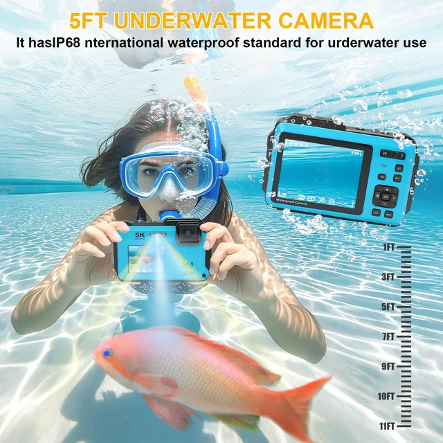 Alt view image 5 of 7 - 5K Underwater Camera 16FT Waterproof Camera with 32GB Card 64MP Autofocus Dual-Screen Selfie Underwater Camera for Snorkeling Waterproof Compact Floatable Digital Camera