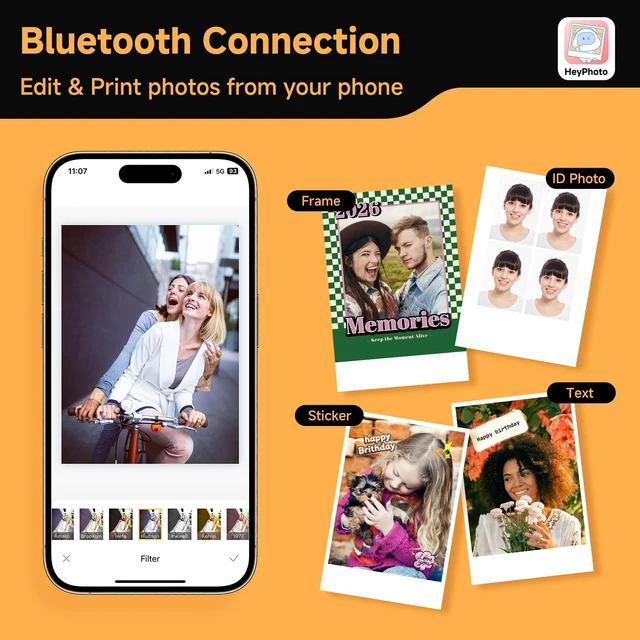 Alt view image 5 of 7 - Z5S Instant Print Camera & Photo Printer, Bluetooth & Fun App Printing Dye-Sublimation, 5 Filters, LED Flash, 10 Sheets 2.1x3.4 Photo Paper, Portable 280g, For Birthday/ Christmas/Travel/Party