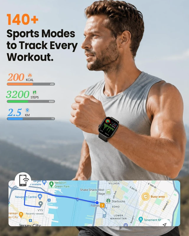 Alt view image 5 of 7 - Smart Watches for Men Women, Android/iPhone, Answer&Make Call Fitness Watch 1.95" Fitness Tracking Smartwatch, 24/7 Health Monitoring, Sleep Monitor, 140+ Sports Modes, IP68 Waterproof, Black