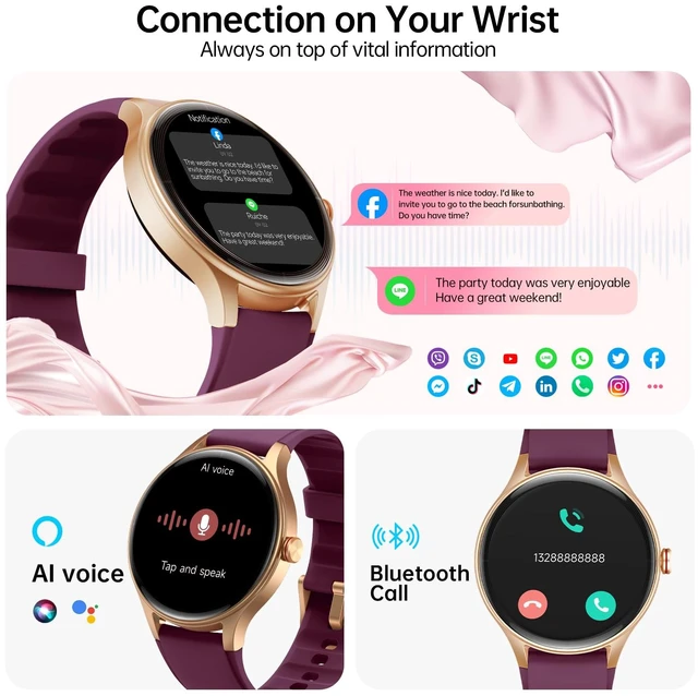 Alt view image 3 of 7 - Smart Watch for Women,1.57'' AMOLED Touchscreen Compatible with iOS&Android Fitness Watch with Heart Rate/Sleep/Calories Monitor 110+ Sport Modes,Smartwatch with Answer/Make Call,3ATM Waterproof