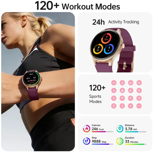Alt view image 4 of 7 - Smart Watch for Women,1.57'' AMOLED Touchscreen Compatible with iOS&Android Fitness Watch with Heart Rate/Sleep/Calories Monitor 110+ Sport Modes,Smartwatch with Answer/Make Call,3ATM Waterproof