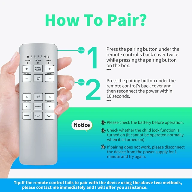 Alt view image 2 of 7 - Replacement Remote for OKIN RF258C Serta Motion Perfect II/III Bed Easy pairing,Responsive control,for V400 V330 E6 76398 79016 Ergomotion Adjustable Bed Base