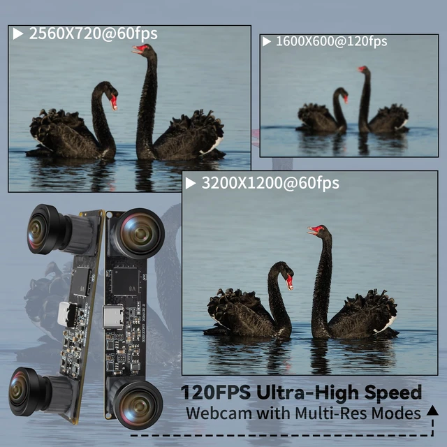 Alt view image 3 of 7 - 120fps Stereo Camera, 1200P Global Shutter USB Camera Module with Wide Angle Dual Lens, Synchronization for 3D VR Headset, 3D Printer, Motion Tracking