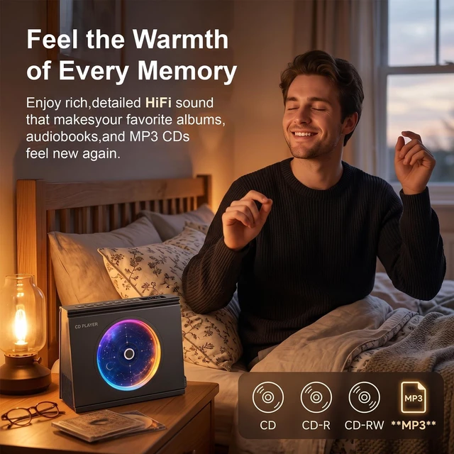 Alt view image 2 of 7 - Portable CD Player for Home Bluetooth 5.3,4000mAh Rechargeable Desktop CD Music Player with Speaker, Aesthetic CD Player for Home Room Decor,Battery Level Indicator,Y-03, Black