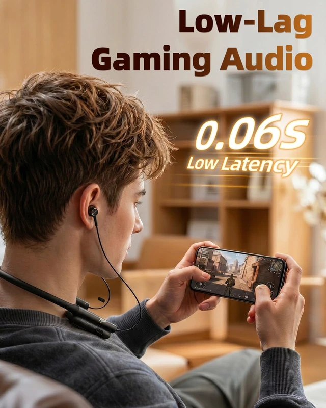 Alt view image 3 of 7 - Neckband Bluetooth Headphones, 150H Playtime, Battery Display Bluetooth Headphones, Game & Music Modes, 6 EQ Settings, ENC Mic, IPX7 Wireless Bluetooth Earbuds for Home, Business, Trips