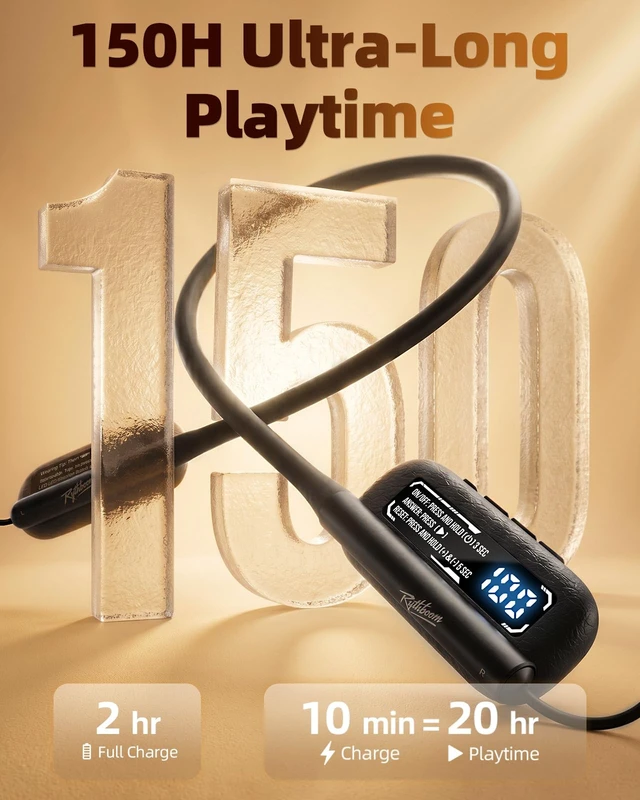 Alt view image 2 of 7 - Neckband Bluetooth Headphones, 150H Playtime, Battery Display Bluetooth Headphones, Game & Music Modes, 6 EQ Settings, ENC Mic, IPX7 Wireless Bluetooth Earbuds for Home, Business, Trips