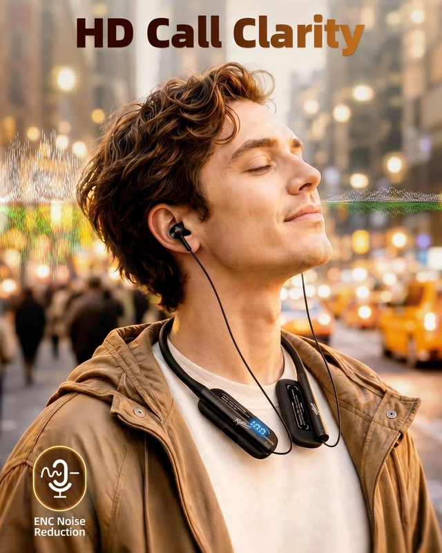Alt view image 6 of 7 - Neckband Bluetooth Headphones, 150H Playtime, Battery Display Bluetooth Headphones, Game & Music Modes, 6 EQ Settings, ENC Mic, IPX7 Wireless Bluetooth Earbuds for Home, Business, Trips