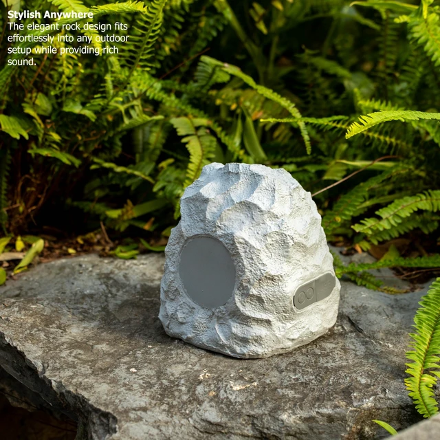 Alt view image 2 of 7 - Tree Stump and Log-Style Audio Speaker with Multi-Color LED Light USB Rechargeable Wood-Look Decorative Outdoor Speaker for Patio Lawn Yard Backyard Garden and Landscape Use (Rock)