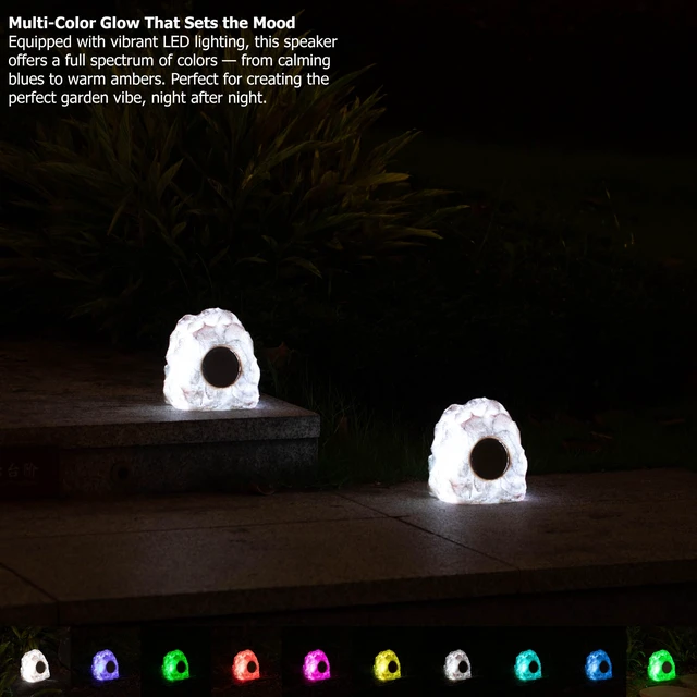 Alt view image 6 of 7 - Tree Stump and Log-Style Audio Speaker with Multi-Color LED Light USB Rechargeable Wood-Look Decorative Outdoor Speaker for Patio Lawn Yard Backyard Garden and Landscape Use (Rock)