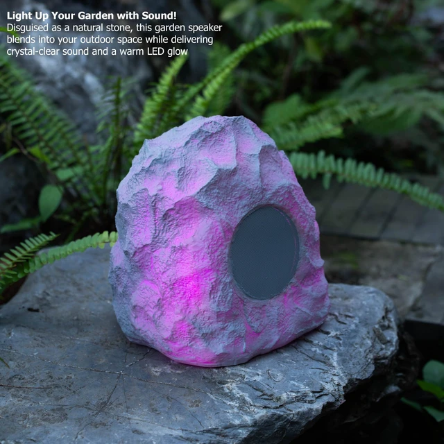 Alt view image 4 of 7 - Tree Stump and Log-Style Audio Speaker with Multi-Color LED Light USB Rechargeable Wood-Look Decorative Outdoor Speaker for Patio Lawn Yard Backyard Garden and Landscape Use (Rock)