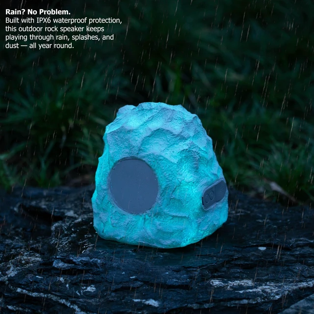 Alt view image 5 of 7 - Tree Stump and Log-Style Audio Speaker with Multi-Color LED Light USB Rechargeable Wood-Look Decorative Outdoor Speaker for Patio Lawn Yard Backyard Garden and Landscape Use (Rock)