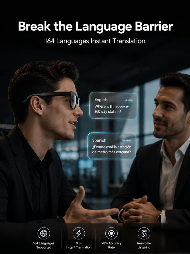 Alt view image 3 of 6 - AI Smart Glasses with Builtin Camera, 4K AntiShake Video & Photo Shooting Equipped with an 8MP camera, real-time translation, AI Voice assistant and object recognition functions for Men Women