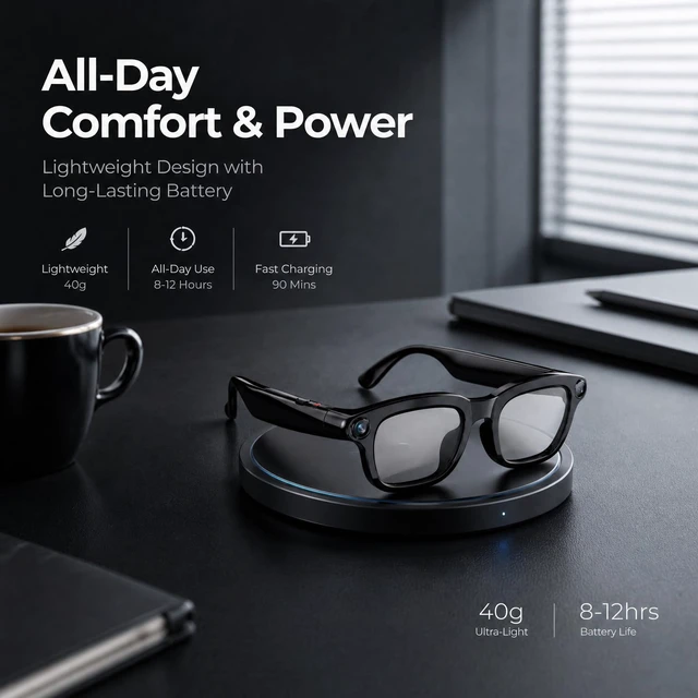 Alt view image 6 of 6 - AI Smart Glasses with Builtin Camera, 4K AntiShake Video & Photo Shooting Equipped with an 8MP camera, real-time translation, AI Voice assistant and object recognition functions for Men Women