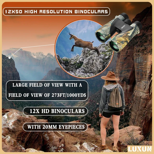 Alt view image 5 of 6 - 12x50 Binoculars for Hunting, High Powered Binoculars for Adults,HD Optical System, Fully Multi-Coated Lenses, Rubber Armor, Camouflage