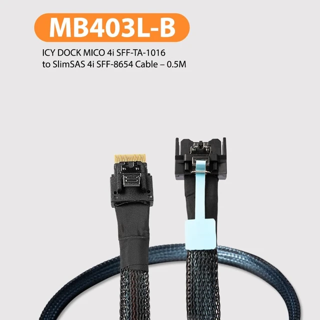 Alt view image 2 of 6 - MB403L-B Data Cable - MICO 4i SFF-TA-1016 to SlimSAS 4i SFF-8654 Cable 0.5M