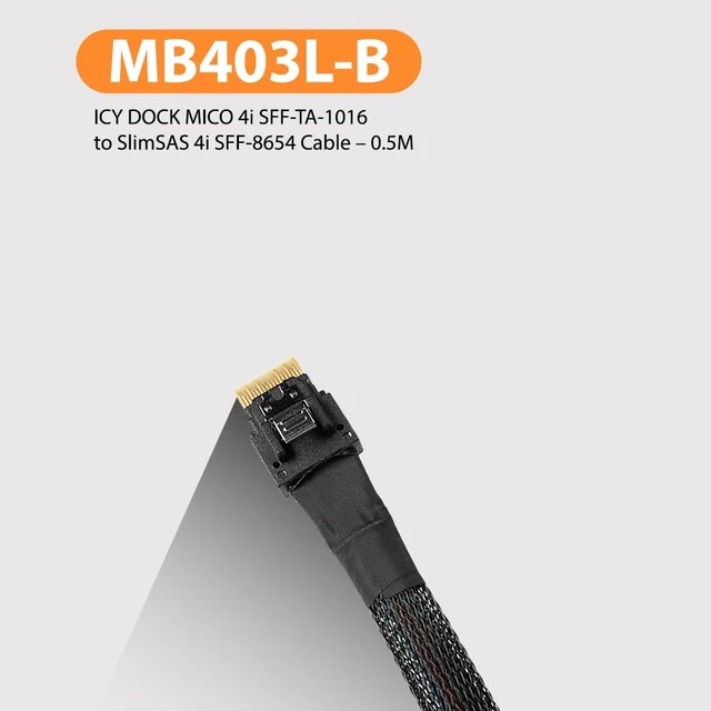 Alt view image 3 of 6 - MB403L-B Data Cable - MICO 4i SFF-TA-1016 to SlimSAS 4i SFF-8654 Cable 0.5M