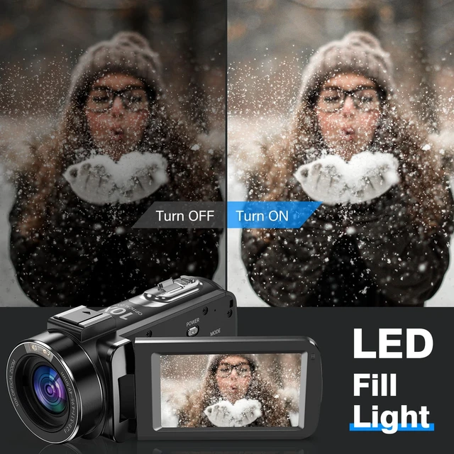 Alt view image 7 of 7 - 4K 30MP Camcorder Video Camera 10X Optical Auto Focus Camcorders Vlogging Camera with Tripod 3.0"" IPS Touch Screen Microphone 32GB SD Card 2 Batteries, DV091