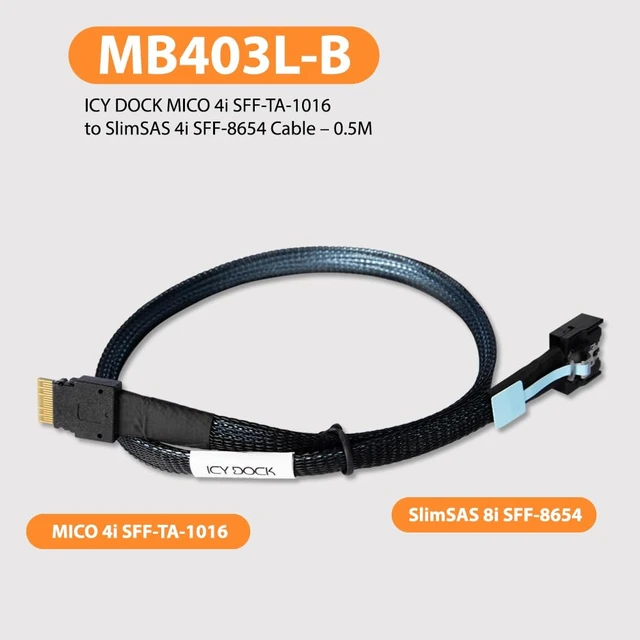 Alt view image 5 of 6 - MB403L-B Data Cable - MICO 4i SFF-TA-1016 to SlimSAS 4i SFF-8654 Cable 0.5M