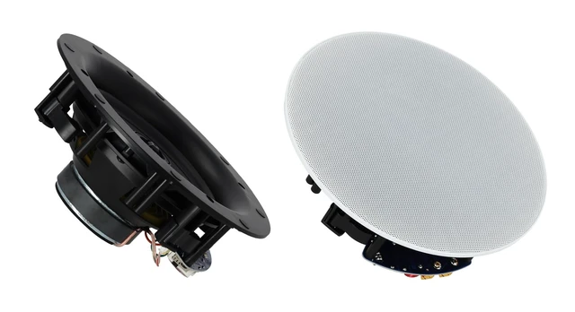 Alt view image 3 of 7 - Elite C68 6.5" White 8-Ohm 2-Way Home Ceiling Speakers Pair Adjustable Silk Tweeter, 300W Peak / 90W RMS, Magnetic Grills, IP42 Indoor/Outdoor, Polypropylene Cone