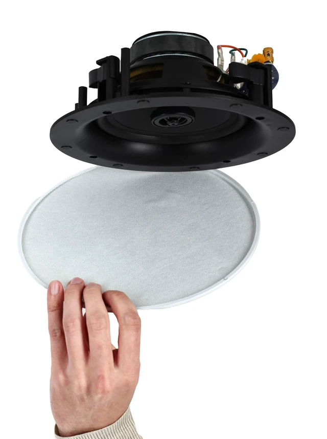 Alt view image 6 of 7 - Elite C68 6.5" White 8-Ohm 2-Way Home Ceiling Speakers Pair Adjustable Silk Tweeter, 300W Peak / 90W RMS, Magnetic Grills, IP42 Indoor/Outdoor, Polypropylene Cone