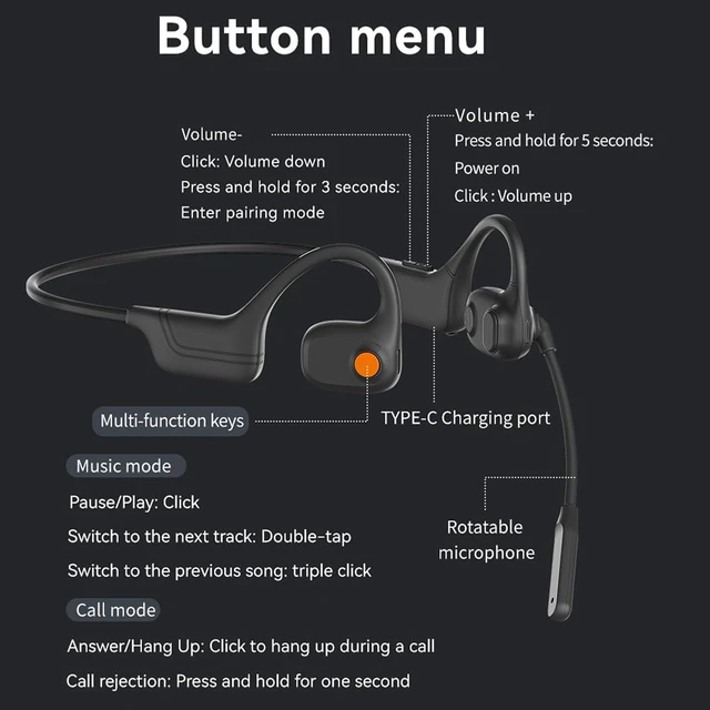 Alt view image 3 of 7 - Open Ear Air Conduction Bluetooth Headphone Dual Mic Rotatable Boom Mic Active Noise Cancellation IPX5 Waterproof Bluetooth 5.4 Pain-Free Design for Sports Office Work-Black