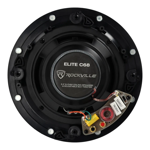 Alt view image 7 of 7 - Elite C68 6.5" White 8-Ohm 2-Way Home Ceiling Speakers Pair Adjustable Silk Tweeter, 300W Peak / 90W RMS, Magnetic Grills, IP42 Indoor/Outdoor, Polypropylene Cone