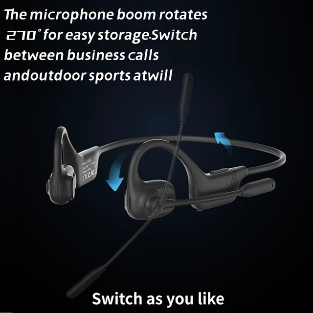 Alt view image 5 of 7 - Open Ear Air Conduction Bluetooth Headphone Dual Mic Rotatable Boom Mic Active Noise Cancellation IPX5 Waterproof Bluetooth 5.4 Pain-Free Design for Sports Office Work-Black