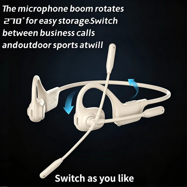 Alt view image 3 of 7 - Open Ear Air Conduction Bluetooth Headphone Dual Mic Rotatable Boom Mic Active Noise Cancellation IPX5 Waterproof Bluetooth 5.4 Pain-Free Design for Sports Office Work-White