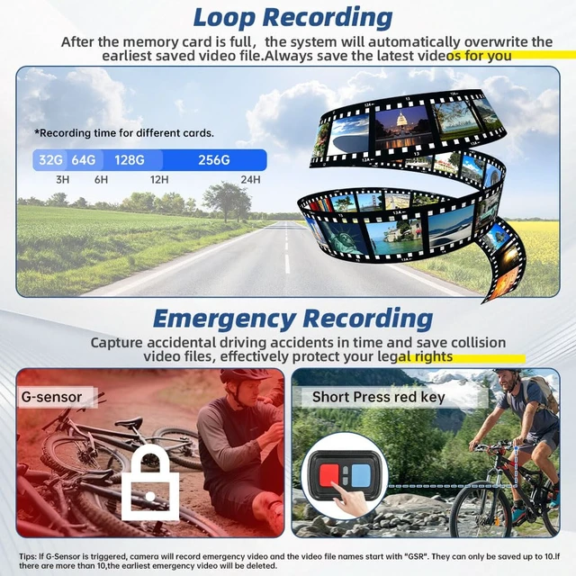 Alt view image 7 of 7 - Helmet Camera for Bicycle Motorcycle, Remote Control, WiFi HD 1080P Portable Waterproof Handlebar Camera, G-Sensor, Loop Recording